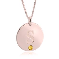 Collier Médaille avec Initiale et Pierre de Naissance