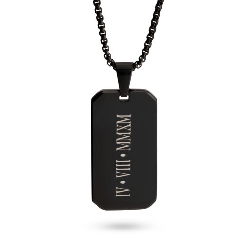 Collier Onyx Noir Gravé