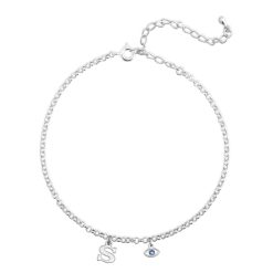 Chaîne de Cheville Initiale et Œil Bleu en argent sterming 925