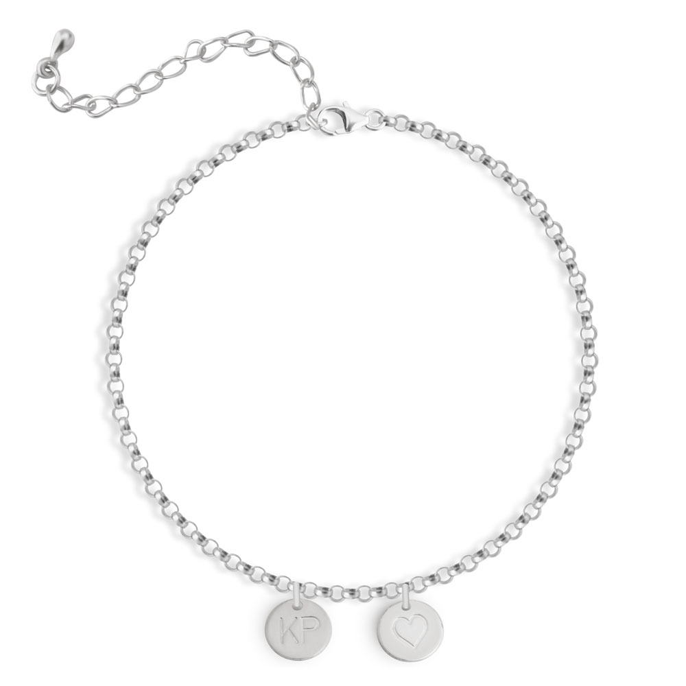 Bracelet de Cheville avec Initiales Gravées et Cœur Bracelet de Cheville avec Initiales Gravées et Cœur