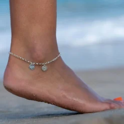 Bracelet de Cheville avec Initiales Gravées et Cœur en argent sterling