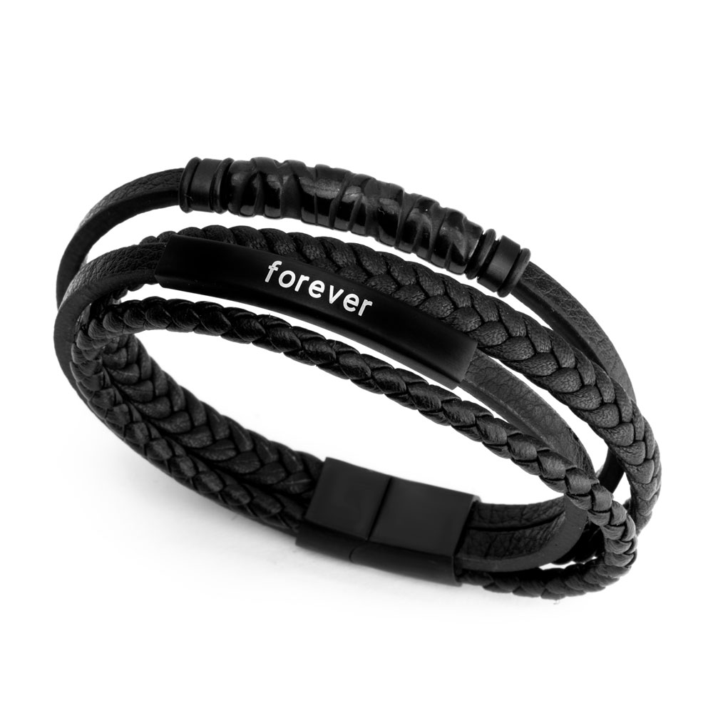 Bracelet Homme Personnalisé en Similicuir Noir Bracelet Homme Personnalisé en Similicuir Noir