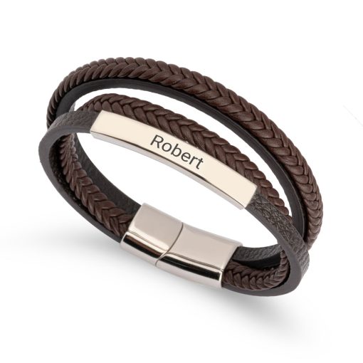 Bracelet Homme Personnalisé en Cuir Marron