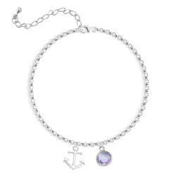 Sterling Silver Anchor Anklet With Birthstone