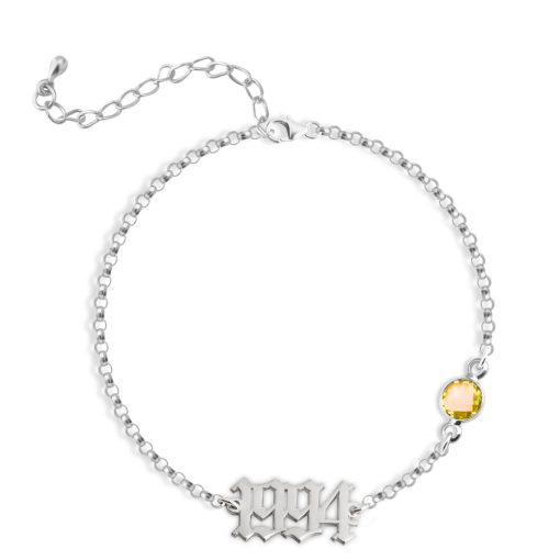 Chaîne de Cheville avec Année et Pierre de Naissance