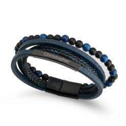 Bracelet Cuir Homme Personnalisé gravé bleu vue principale