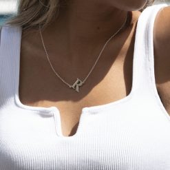 14k Gold Sideways Initial Necklace