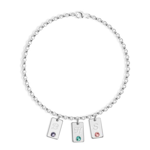 Bracelet Maman avec Pendentifs Initiales et Pierres de Naissance