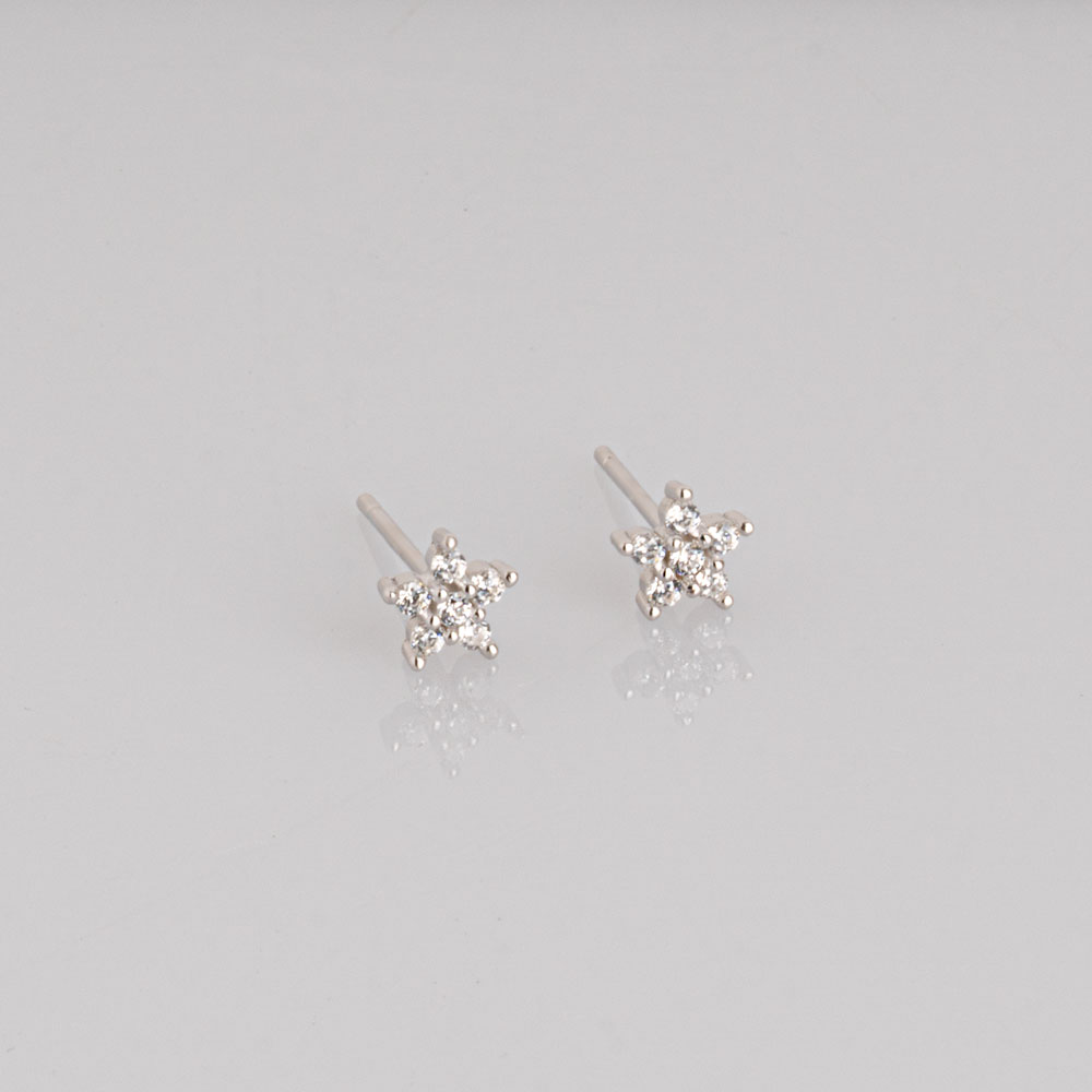 Boucles d'Oreilles Puces Fleur Étoilée en Argent et Zirconium Boucles d'Oreilles Puces Fleur Étoilée en Argent et Zirconium