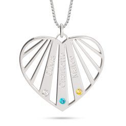 Collier cœur pour maman avec prénoms gravés et pierres de naissance en argent 925