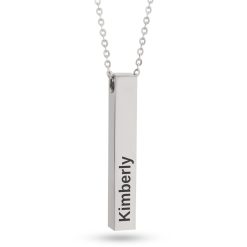 collier barre gravée en acier inoxydable argent