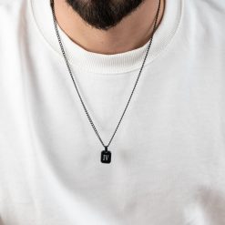 Black Onyx Initial Tag Necklace For Men