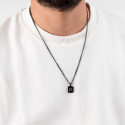 Black Onyx Initial Tag Necklace For Men