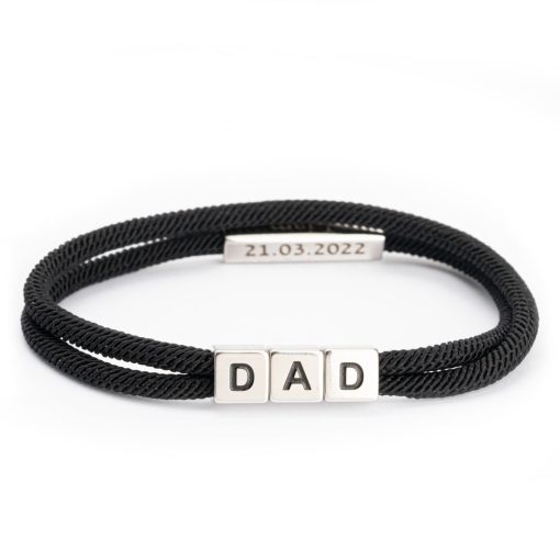 Bracelet DAD Cordon Noir et Acier Inoxydable