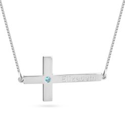 Engraved Cross Necklace With Birthstone