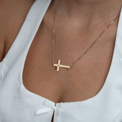 Engraved Cross Necklace With Birthstone