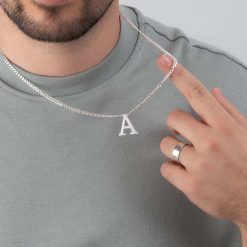 Collier Initiale Homme avec Chaîne Gourmette