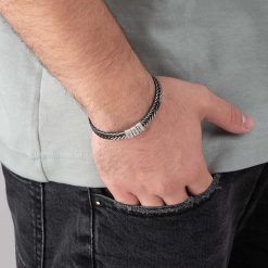 Bracelet Homme Personnalisé en Acier Inoxydable Foncé