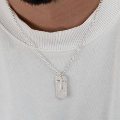 Engraved Cross and Dog Tag Necklace For Him