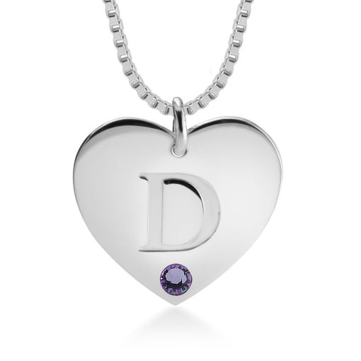 Collier Cœur avec Initiale et Pierre de Naissance