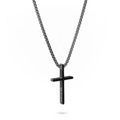 Collier croix noire gravée pour homme
