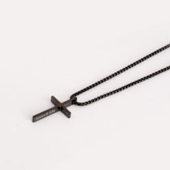 Engraved Black Cross Necklace for Him