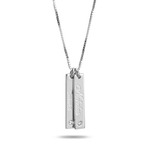 Collier avec Barres Verticales Gravées et Pierre de Naissance