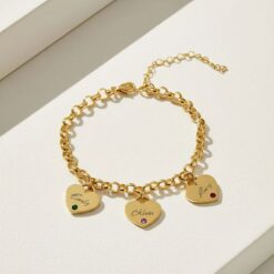 Bracelet avec Charms Cœurs Gravés plaqué or