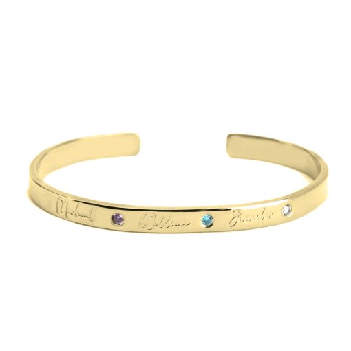 Bracelet Jonc Gravé avec Pierres de Naissance