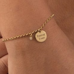 Personalized Engraved Disc Bracelet with Birthstone