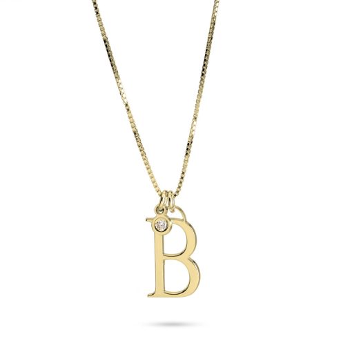 Collier Initial Personnalisé avec Breloque Pierre de Naissance