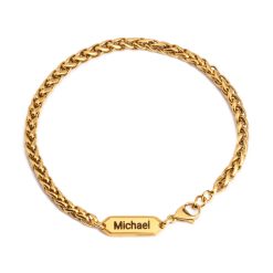 Men’s Wheat Chain Bracelet with Engraved Tag