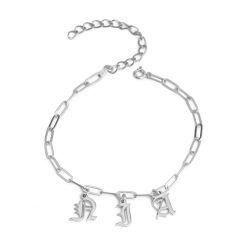 Chaîne de Cheville Trombone et Initiales Gothiques en argent sterling 925
