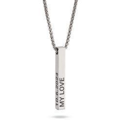 Collier homme barre gravée en acier inoxydable, vue principale