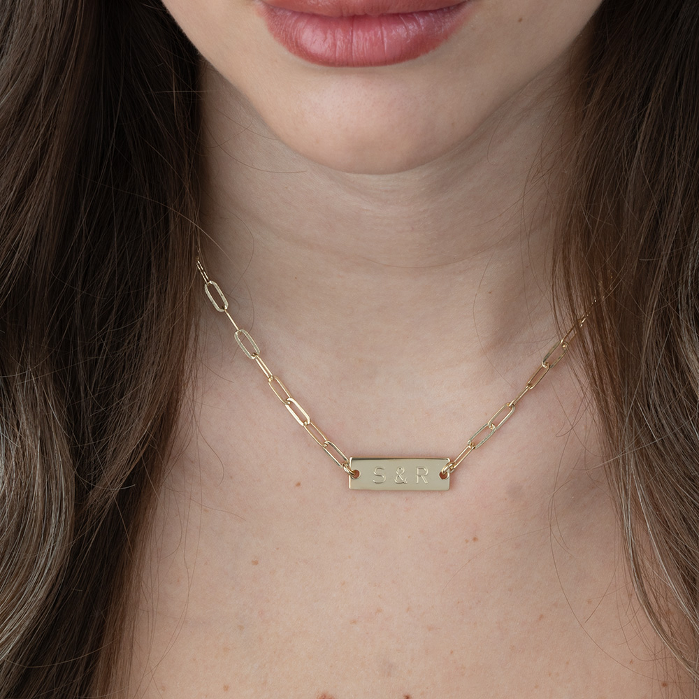 Collier Maille Trombone et Barre Initiales Collier Maille Trombone et Barre Initiales