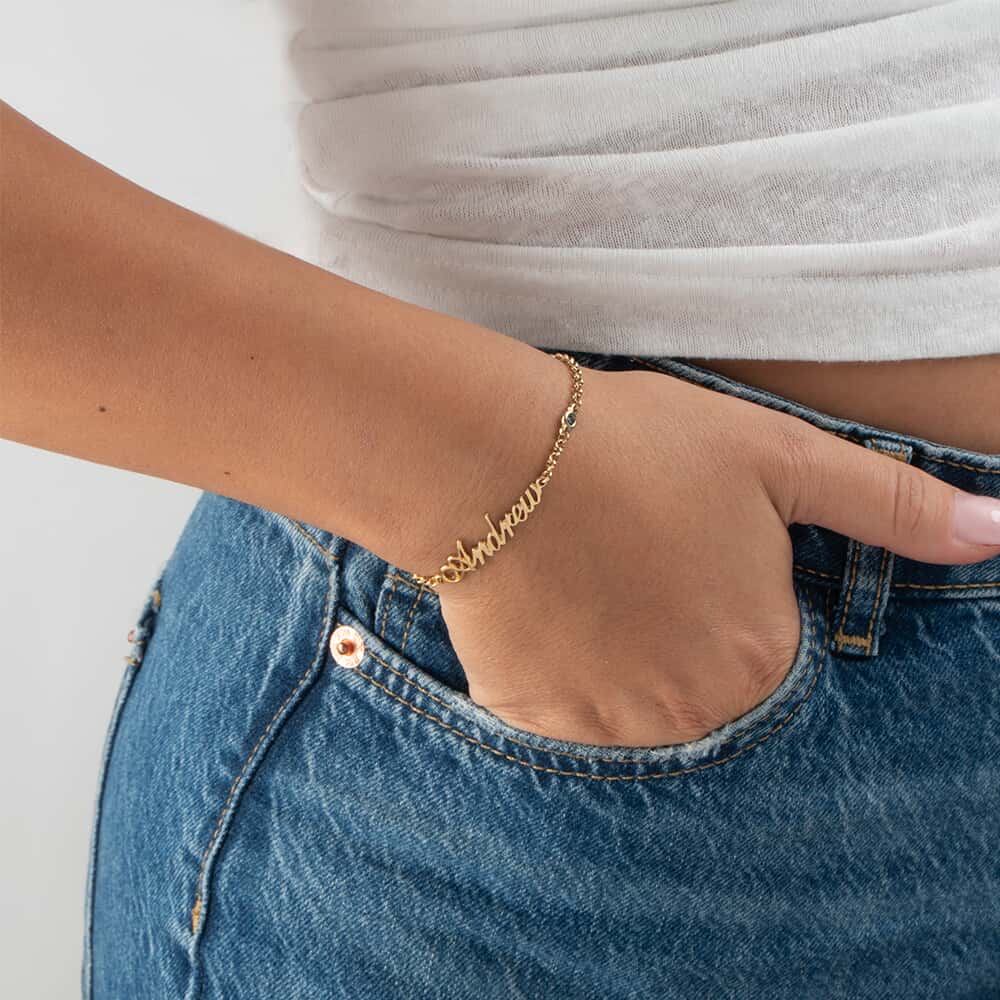 Bracelet Prénom avec Charm Pierre de Naissance Bracelet Prénom avec Charm Pierre de Naissance