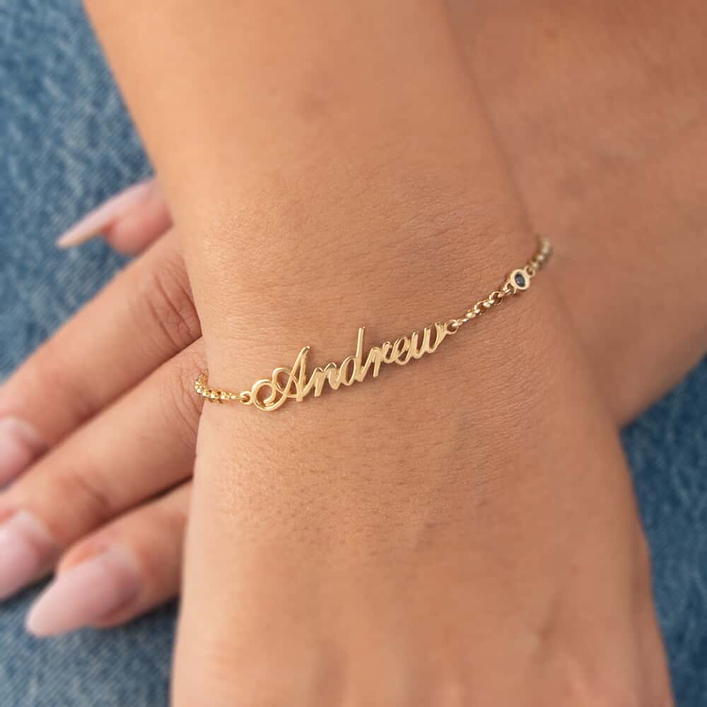 Bracelet Prénom avec Charm Pierre de Naissance Bracelet Prénom avec Charm Pierre de Naissance