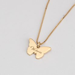 Delicate Engraved Butterfly Necklace 