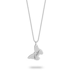 Tilted Butterfly Necklace with Name Engraving