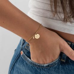 Personalized Engraved Disc Bracelet with Birthstone