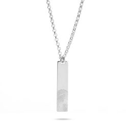 collier barre verticale avec gravure empreinte digitale pour homme en argent sterling