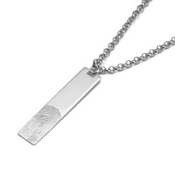 collier barre verticale avec gravure empreinte digitale pour homme en argent sterling 925