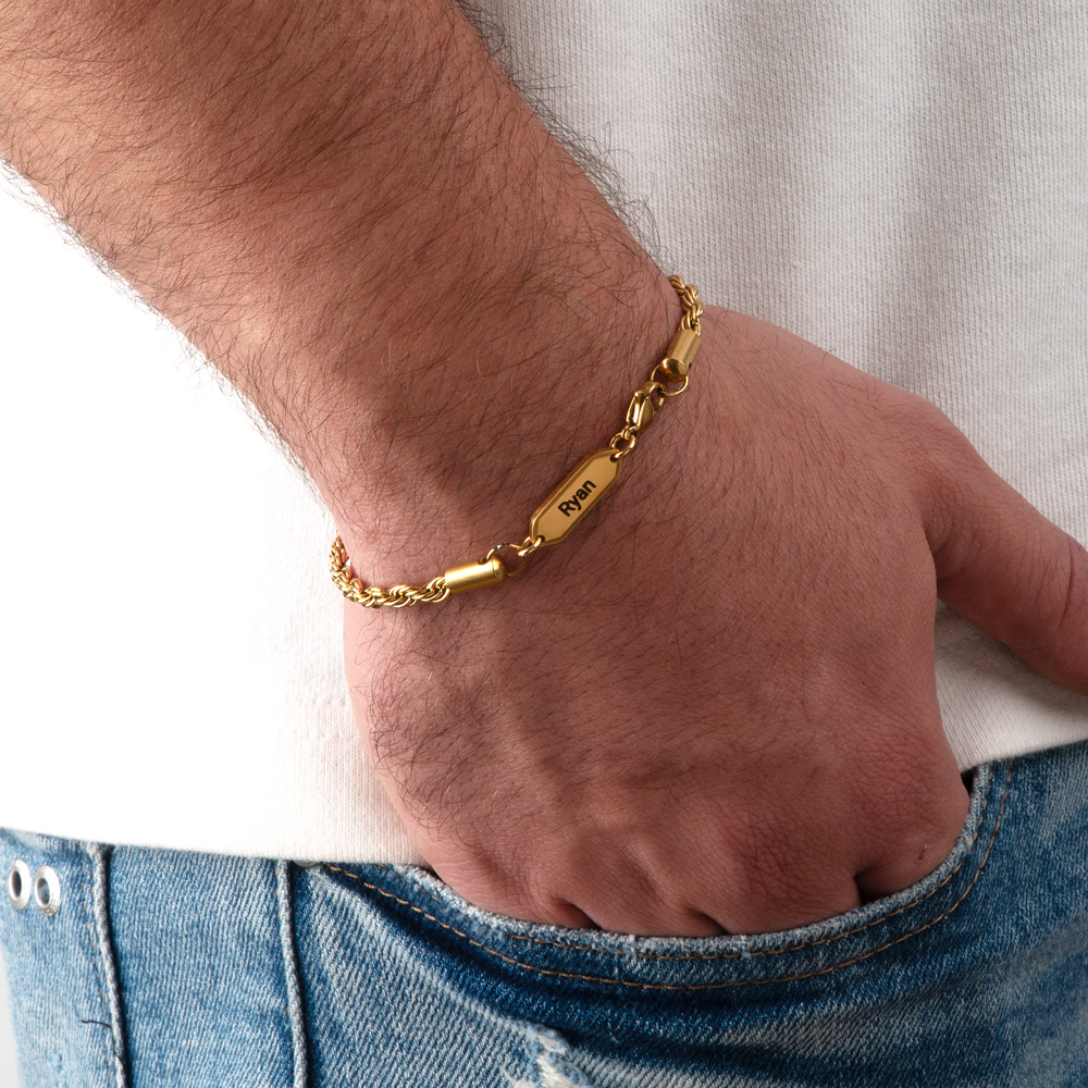 Bracelet Homme Maille Corde Gravé Bracelet Homme Maille Corde Gravé