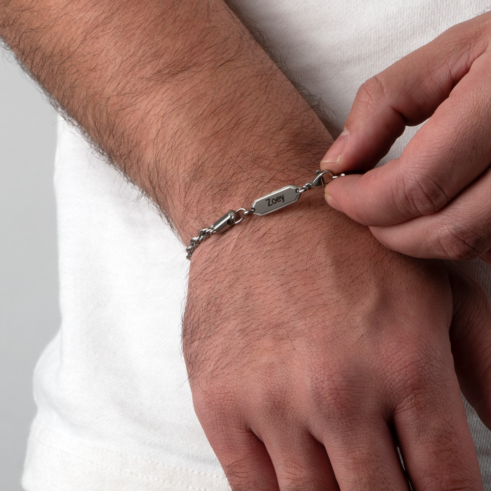 Bracelet Homme Maille Corde Gravé Bracelet Homme Maille Corde Gravé