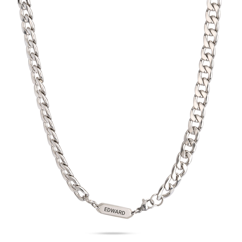 Collier Homme Chaîne Cubaine avec Plaque Gravée Collier Homme Chaîne Cubaine avec Plaque Gravée