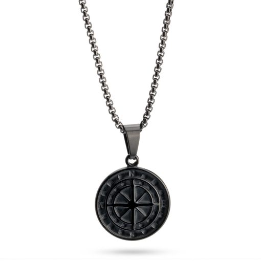 Collier Boussole Noire pour Homme