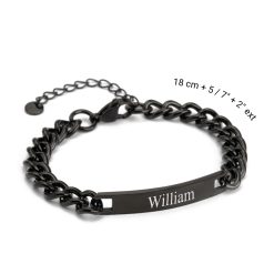 Black Bar Bracelet for Men – Personalized Curb Chain Design