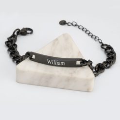 Black Bar Bracelet for Men – Personalized Curb Chain Design