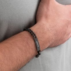 Black Bar Bracelet for Men – Personalized Curb Chain Design