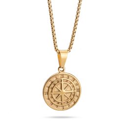 Collier boussole de couleur or avec chaîne épaisse